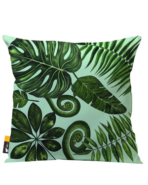 Bohemian Palm Leaves in green Outdoor Throw Pillow