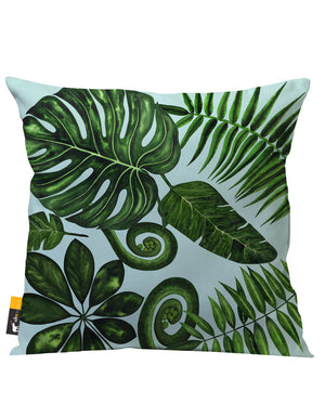 Bohemian Palm Leaves in blue Outdoor Throw Pillow
