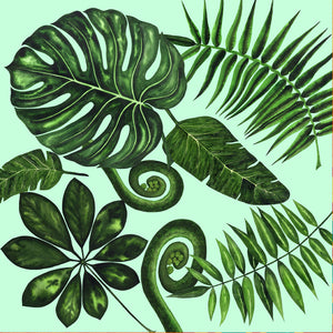 Boho Palm Leaves in Green Tablecloth