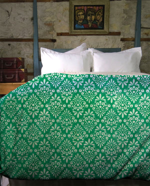 Green Vintage Damask Duvet Cover