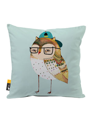 Hipster Owl Faux Suede Throw Pillow