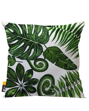 Bohemian Palm Leaves in white Outdoor Throw Pillow