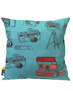 Blue Artsy Camera Patio Pillow 