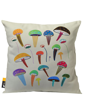 Tan Colorful Mushroom Art Outdoor throw Pillow