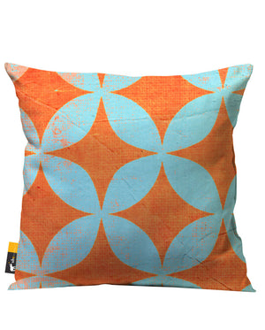 Bright orange and light blue retro outdoor throw pillow